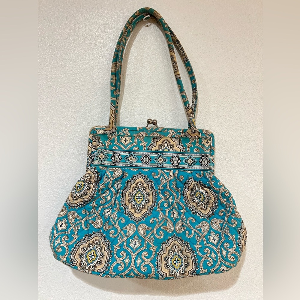 Vera Bradley Teal and Tan Patterned Shoulder Bag